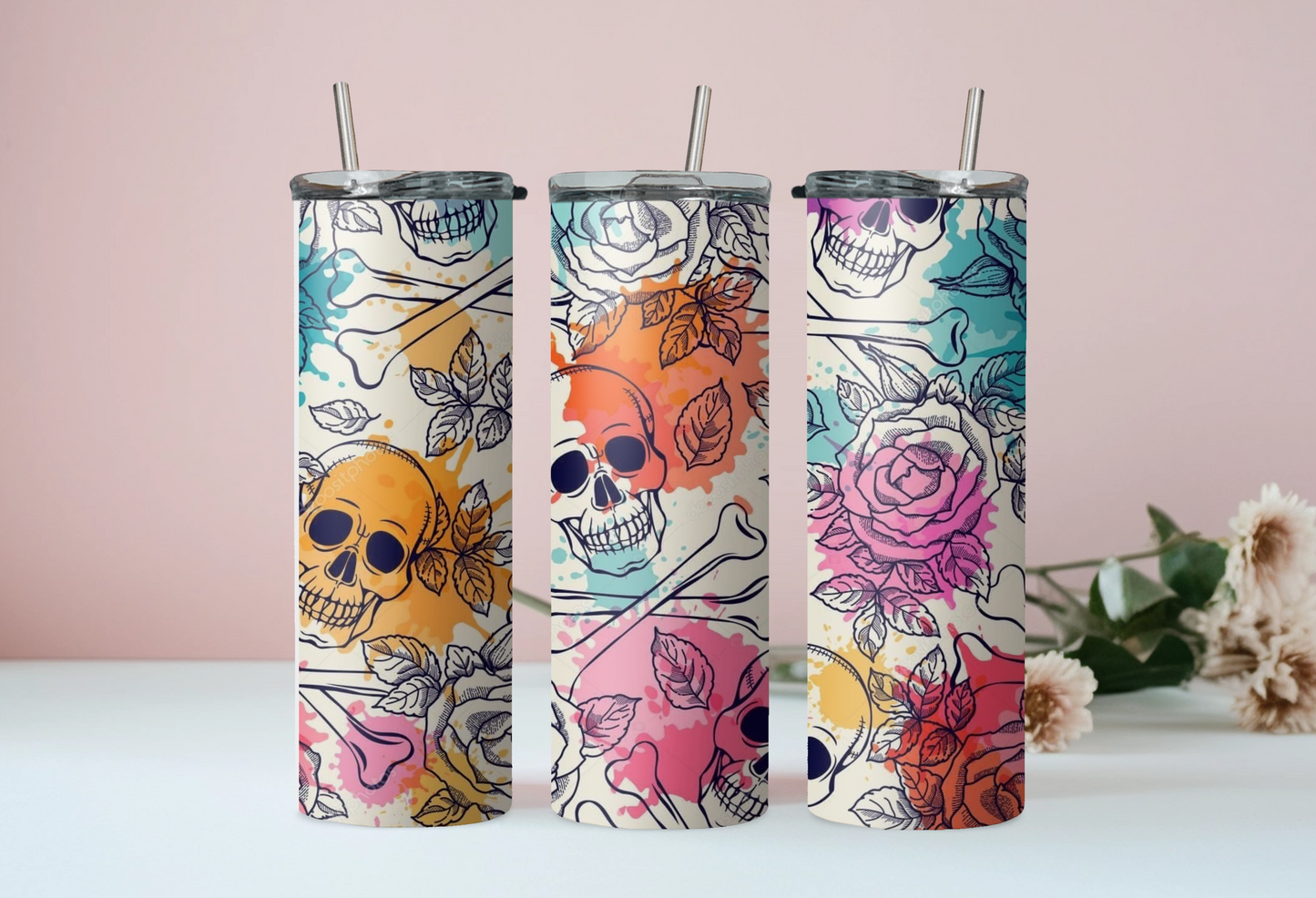 Skull & Bones Floral Tumbler