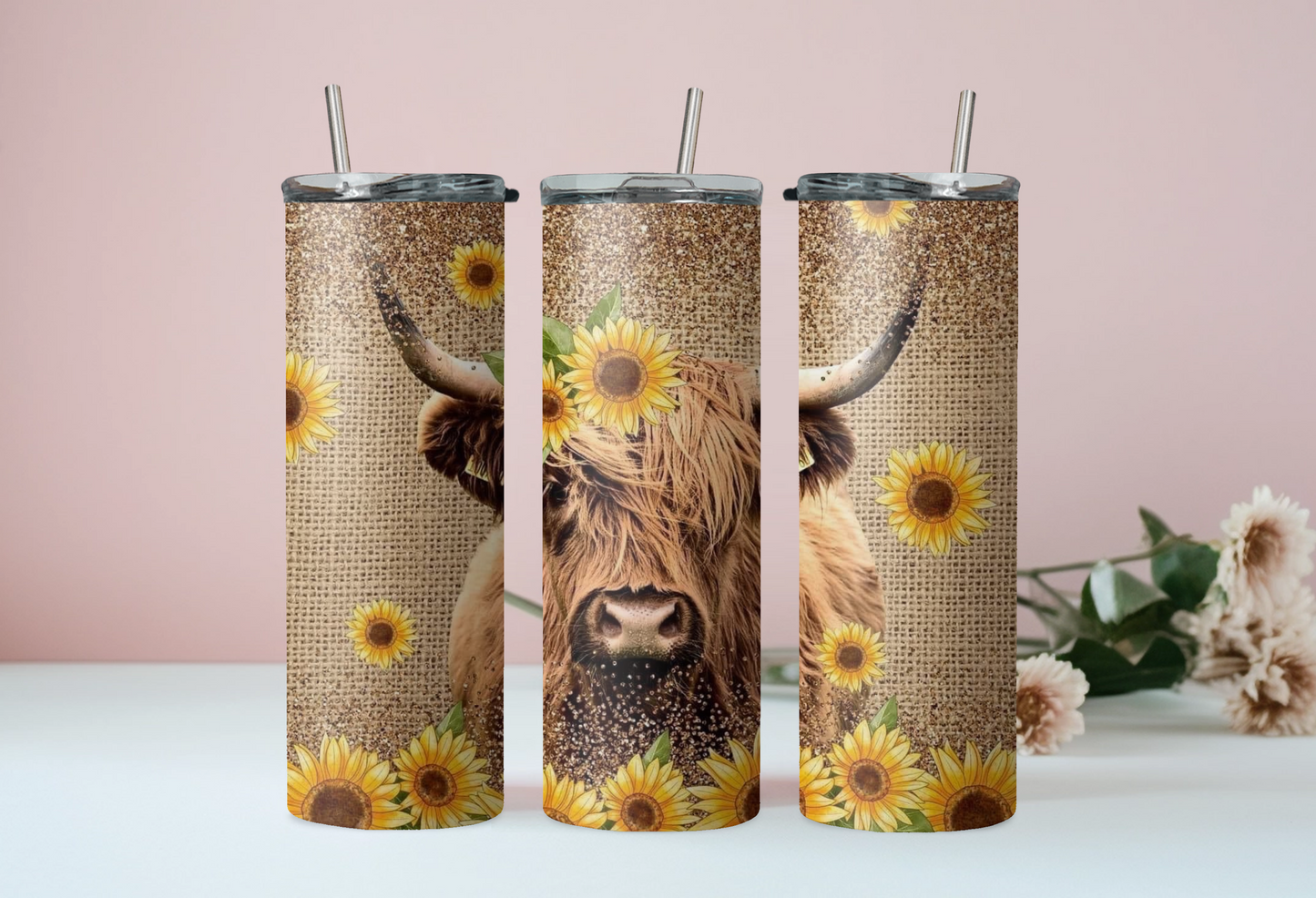 Gold Highland Cow Tumbler