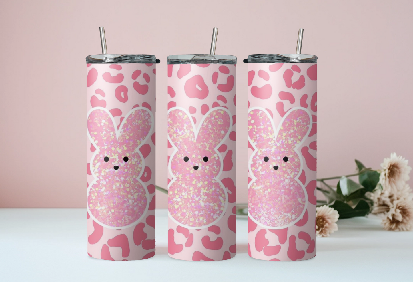 Pink Leopard Bunny Tumbler