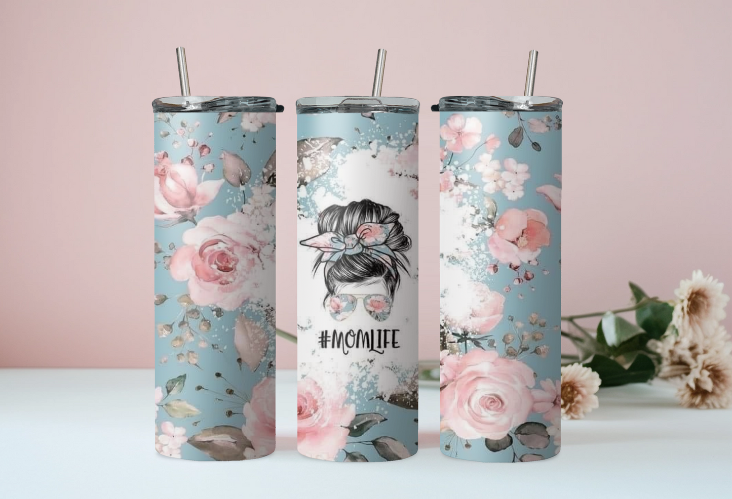 #Momlife Floral Tumbler