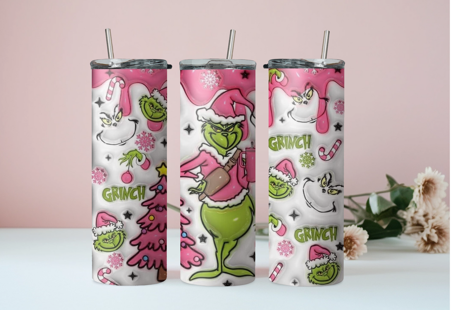 Pink Drip Grinch Tumbler