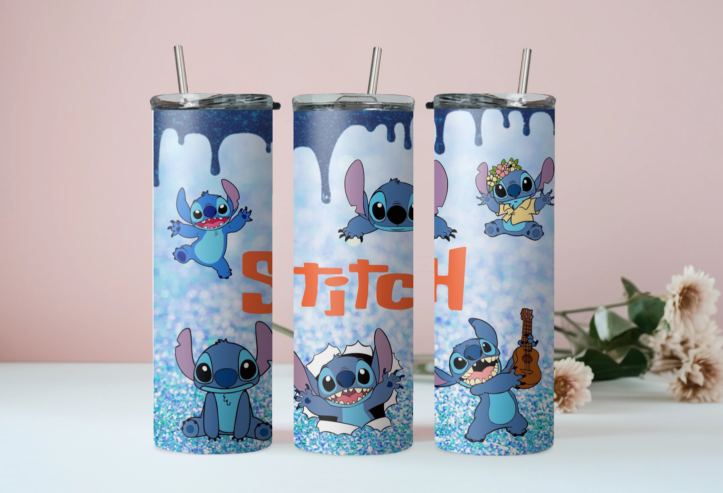 Blue Stitch Drip Tumbler